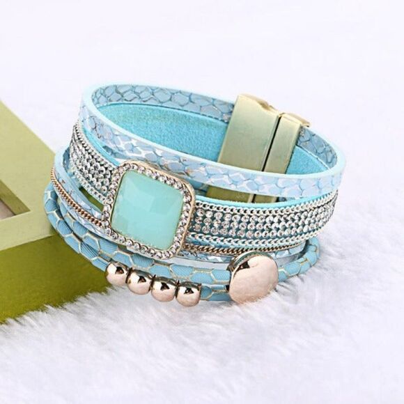 Sky Blue 5-Line Mixed Magnetic Bracelet - Picture 4 of 7